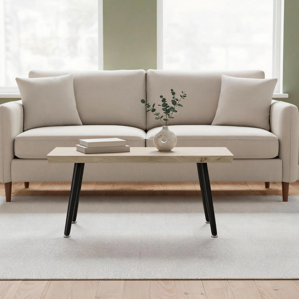 Tavolino da caff¨¨ curvo ¨C Xylo ¨C legno rovere piano spesso 4cm gambe acciaio 100x50x45cm