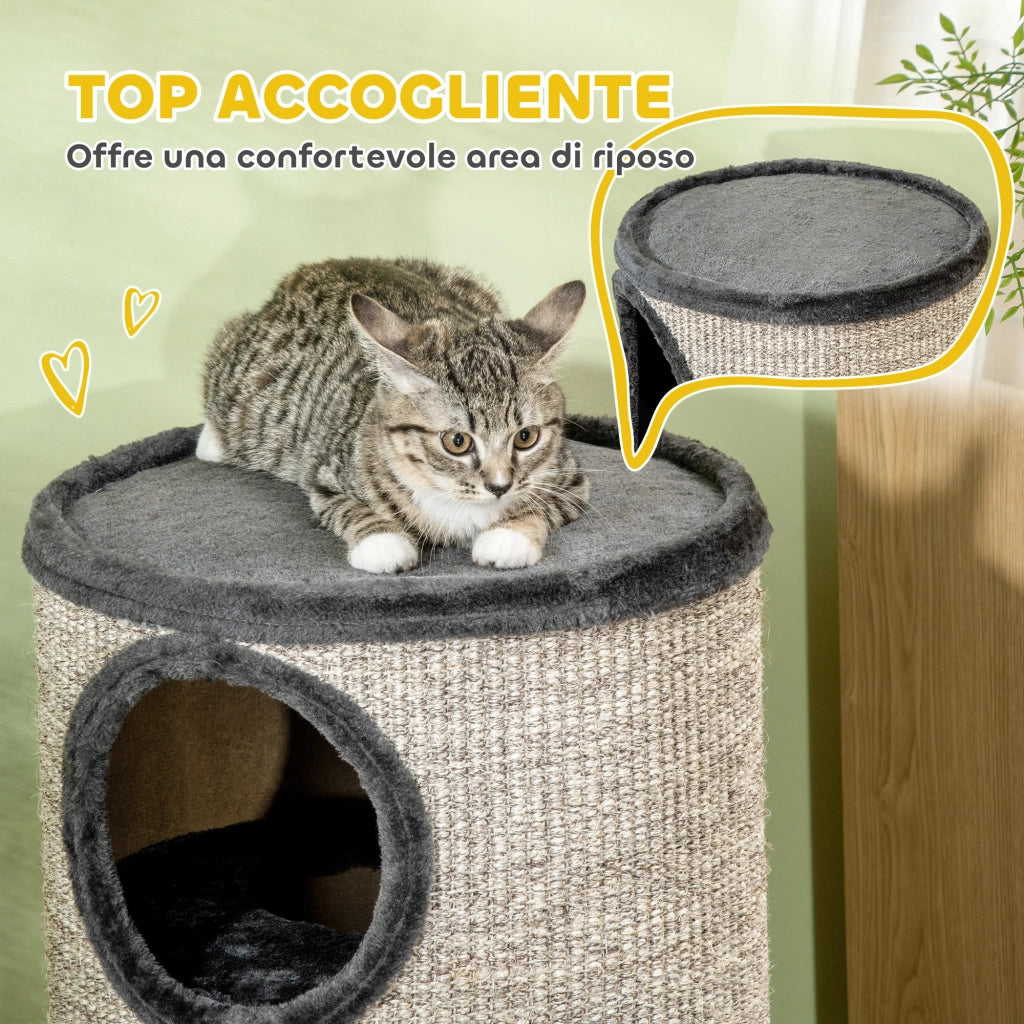 Casetta per Gatti a 3 Livelli con Tiragraffi in Sisal ¨C Zephmum ¨C Grigio, ?38x70cm