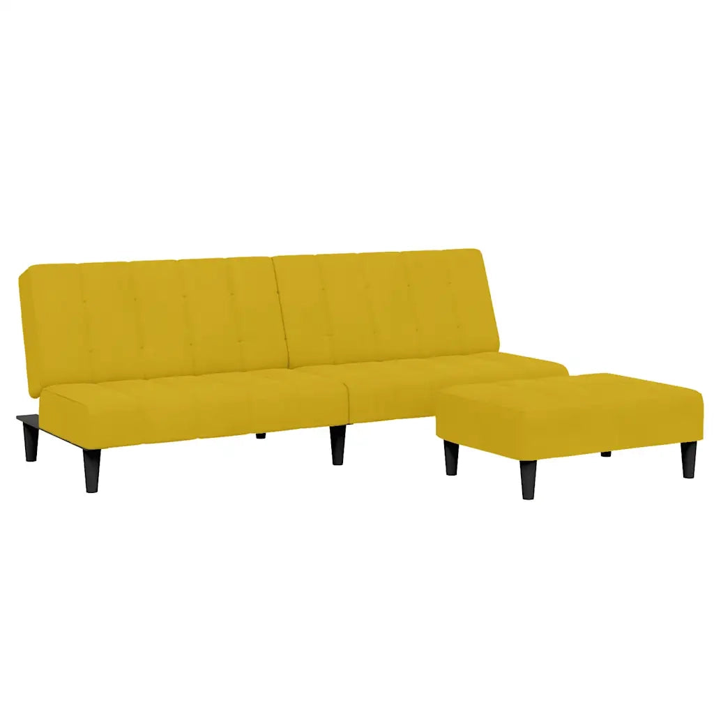 Divano Letto 2 Posti con Sgabello Giallo in Velluto