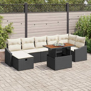Set Divano da Giardino con cuscino 8 pcs Nero polyrattan