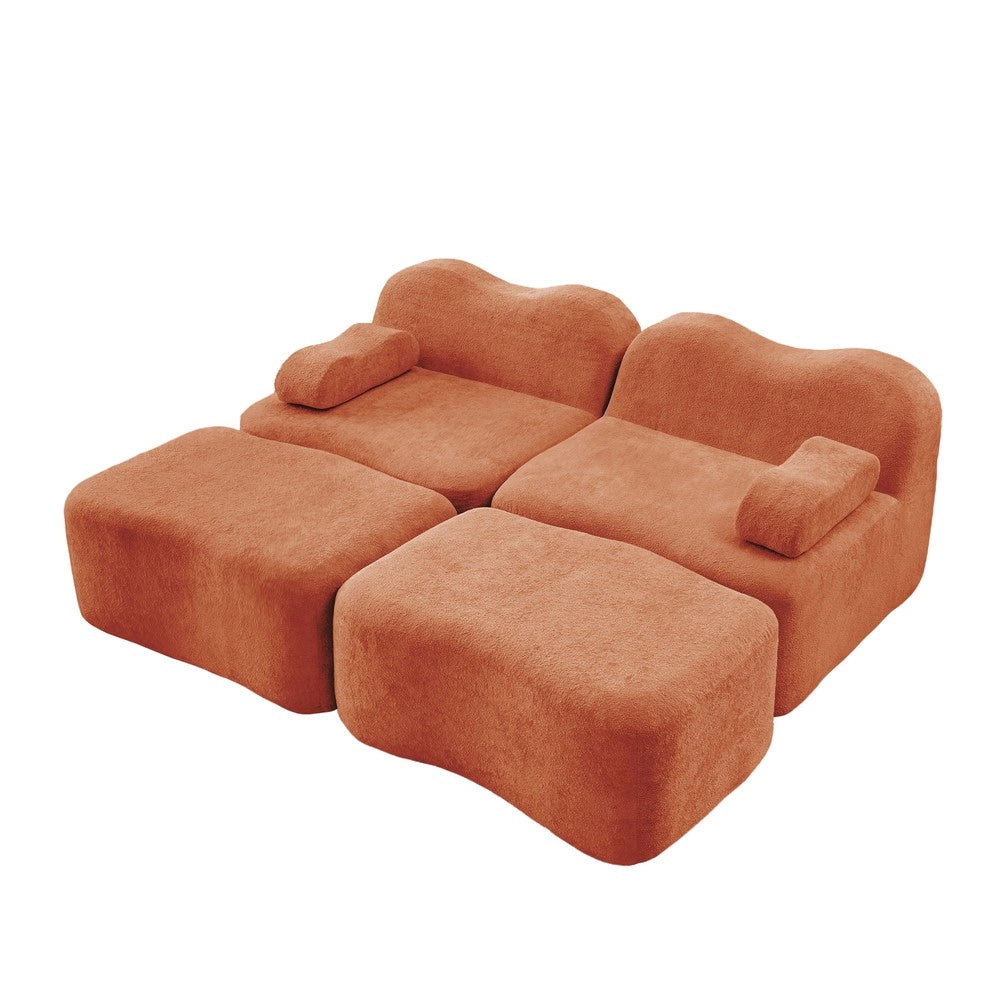 Divano Modulare 2 Posti con 2 Ottoman ¨C Xylo ¨C Arancione, Braccioli Mobili, Schiuma Alta Densit¨¤