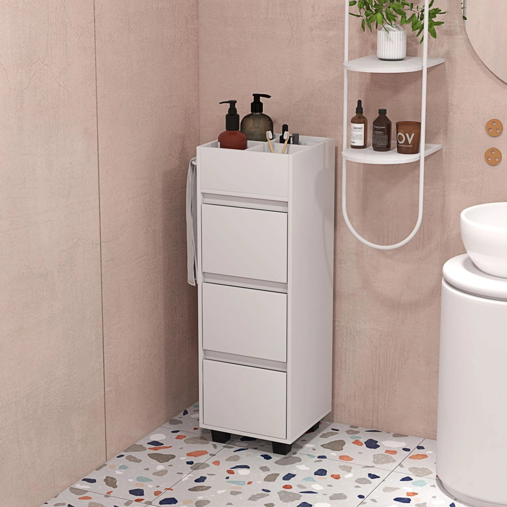 Mobile da Bagno con Cassetti e Ripiani ¨C zephmum ¨C Bianco 35x30x90 cm