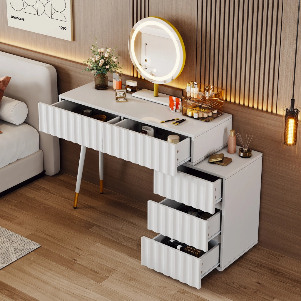 TOELETTA con specchio LED, 100x40x127 cm, bianco, 5 cassetti