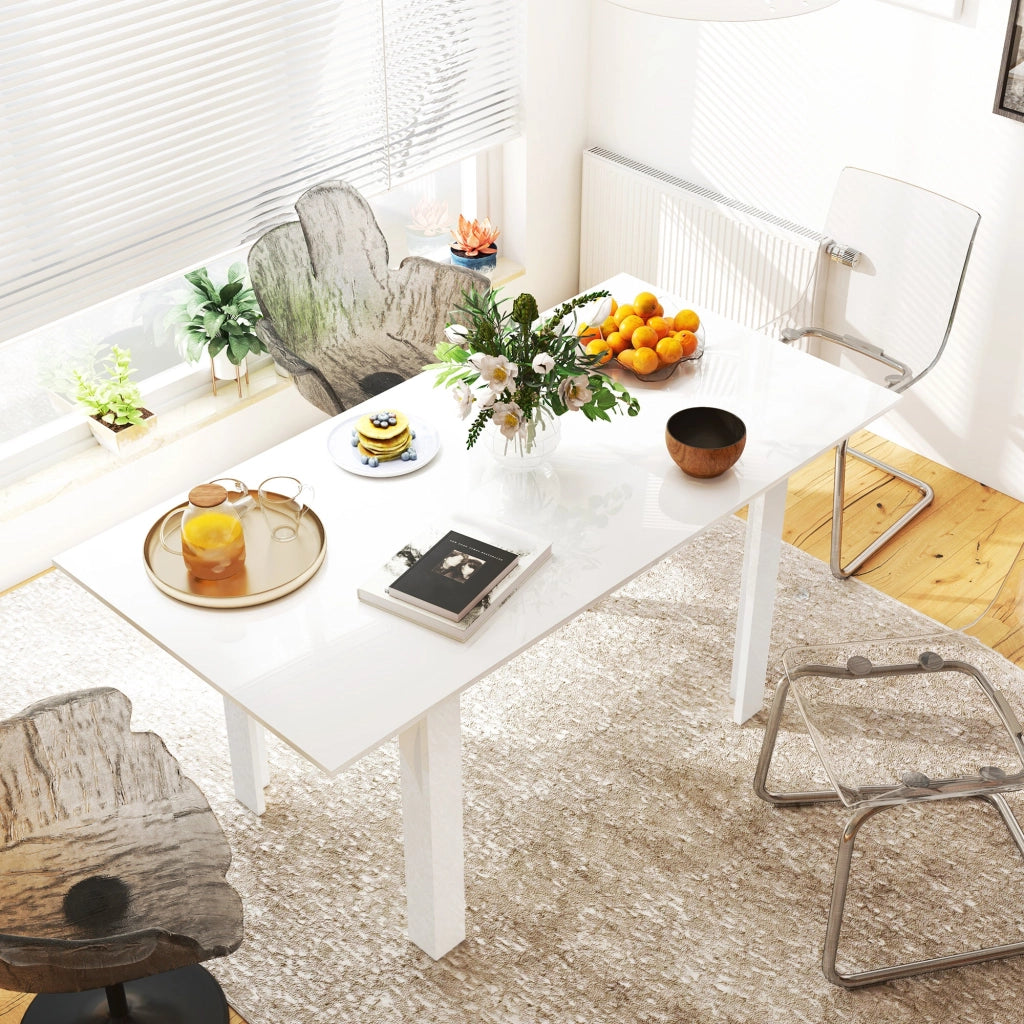 Tavolo da Pranzo Allungabile 120-160x80x78 cm per 4-6 Persone con Pannelli a Ribalta in Legno Bianco