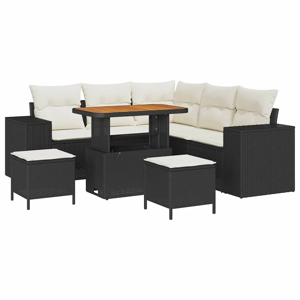Set Divano da Giardino con cuscino 8 pcs Nero polyrattan