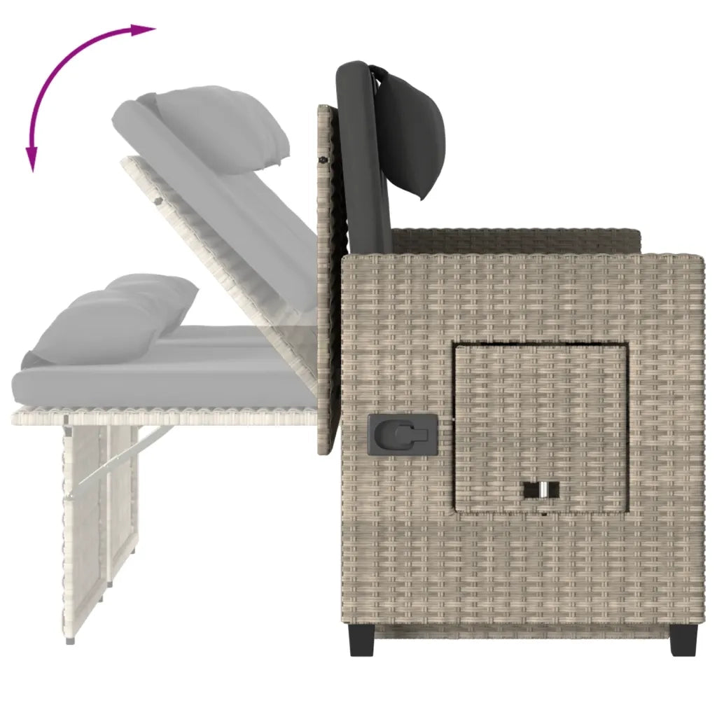 Panca Reclinabile Giardino con Cuscini-Sgabello-Sedia da esterno Grigio Chiaro Polyrattan 961355