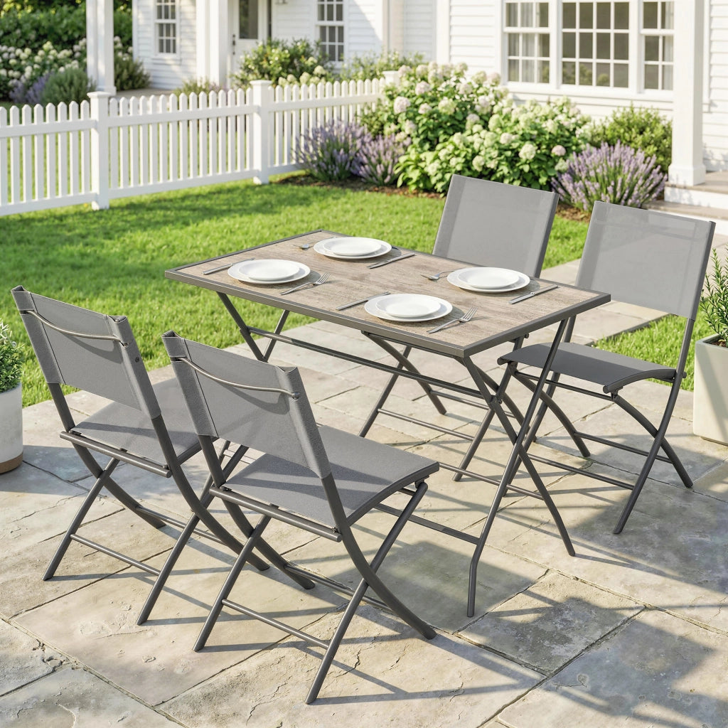Set Giardino Pieghevole 5 Pezzi Tavolo con 4 Sedie ¨C Zephmum ¨C Legno Effetto