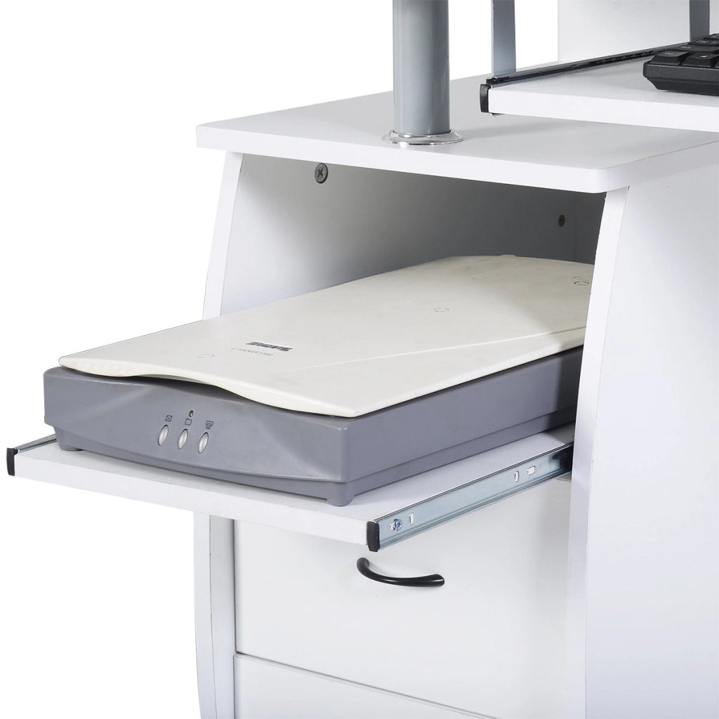 Scrivania da Computer, Scrivania con Cassettiera e Porta Hardware,120 x 55 x 85 cm (Bianco)