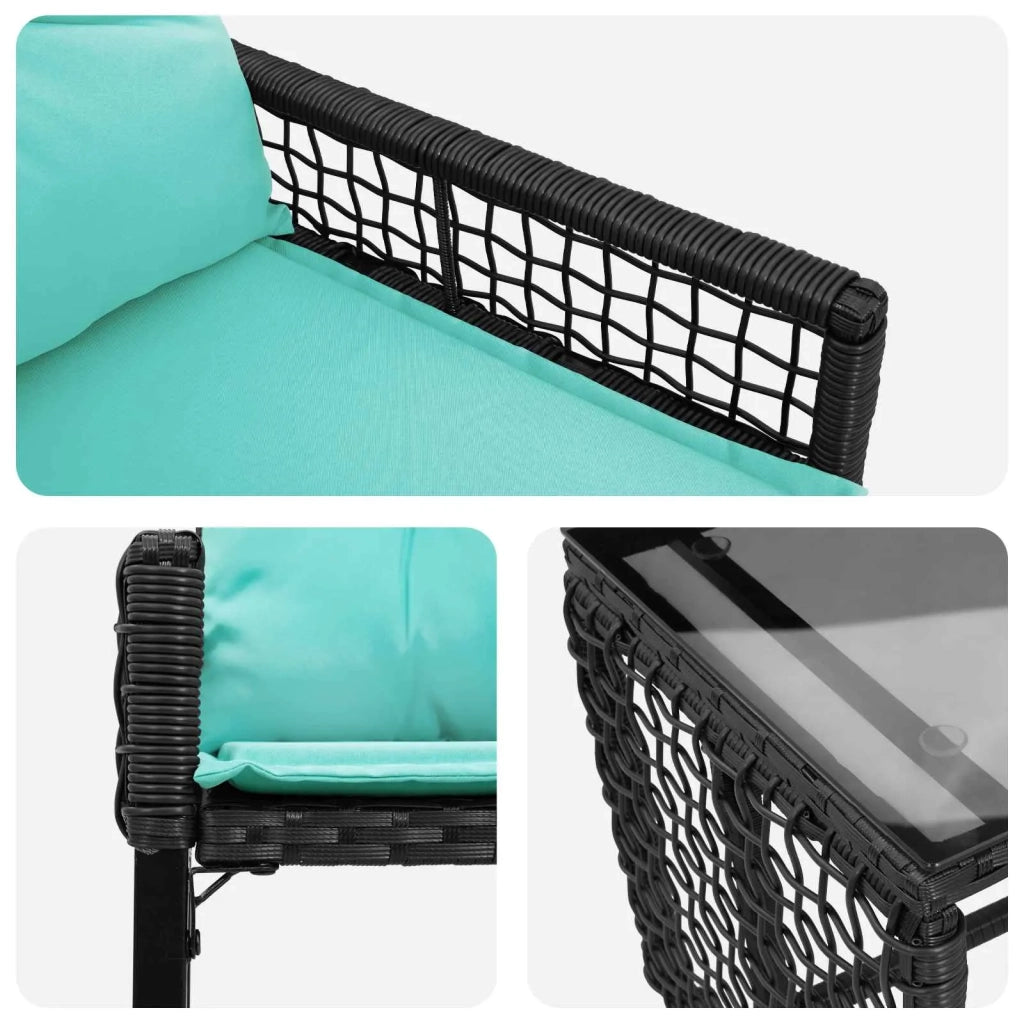 Set di Mobili da Esterno con cuscino 3 pcs Nero e Turchese 42025177