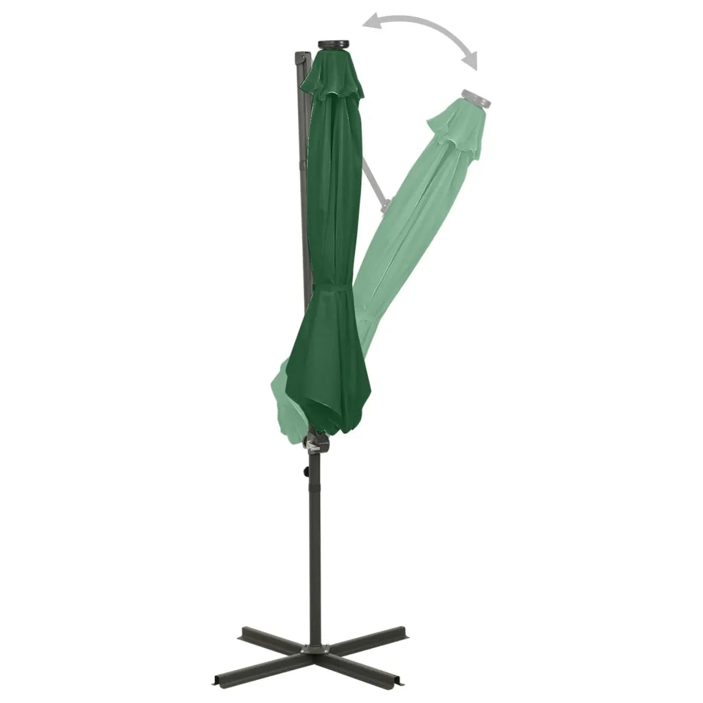 Ombrellone a Sbalzo con Palo e Luci a LED Verde 300 cm 312337