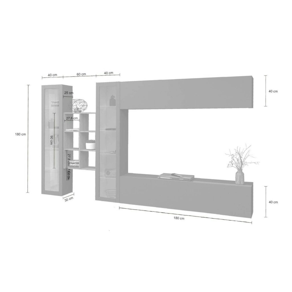 Parete attrezzata Alezio, Set salotto porta TV a 4 ante, Mobile soggiorno multiuso, 100% Made in Italy, cm 280x30h180, Antracite e Acero