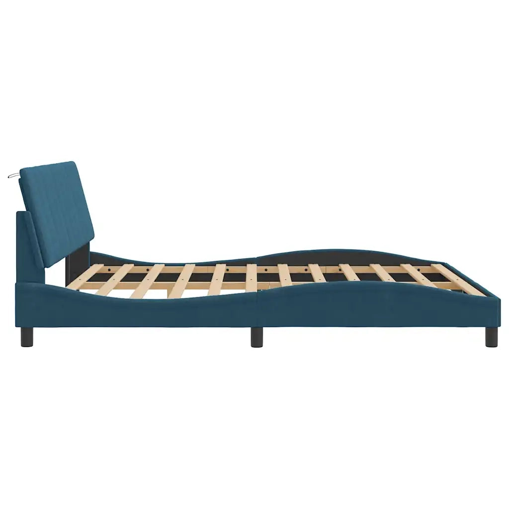 Giroletto con LED senza Materasso-Struttura Letto Hanko Blu 180x200 cm in Velluto