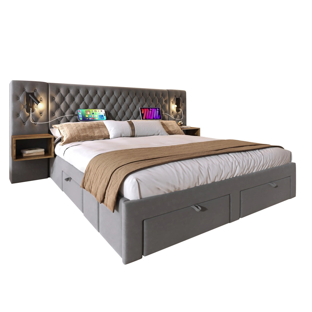 letto imbottito velluto grigio 160 x 200 cm
