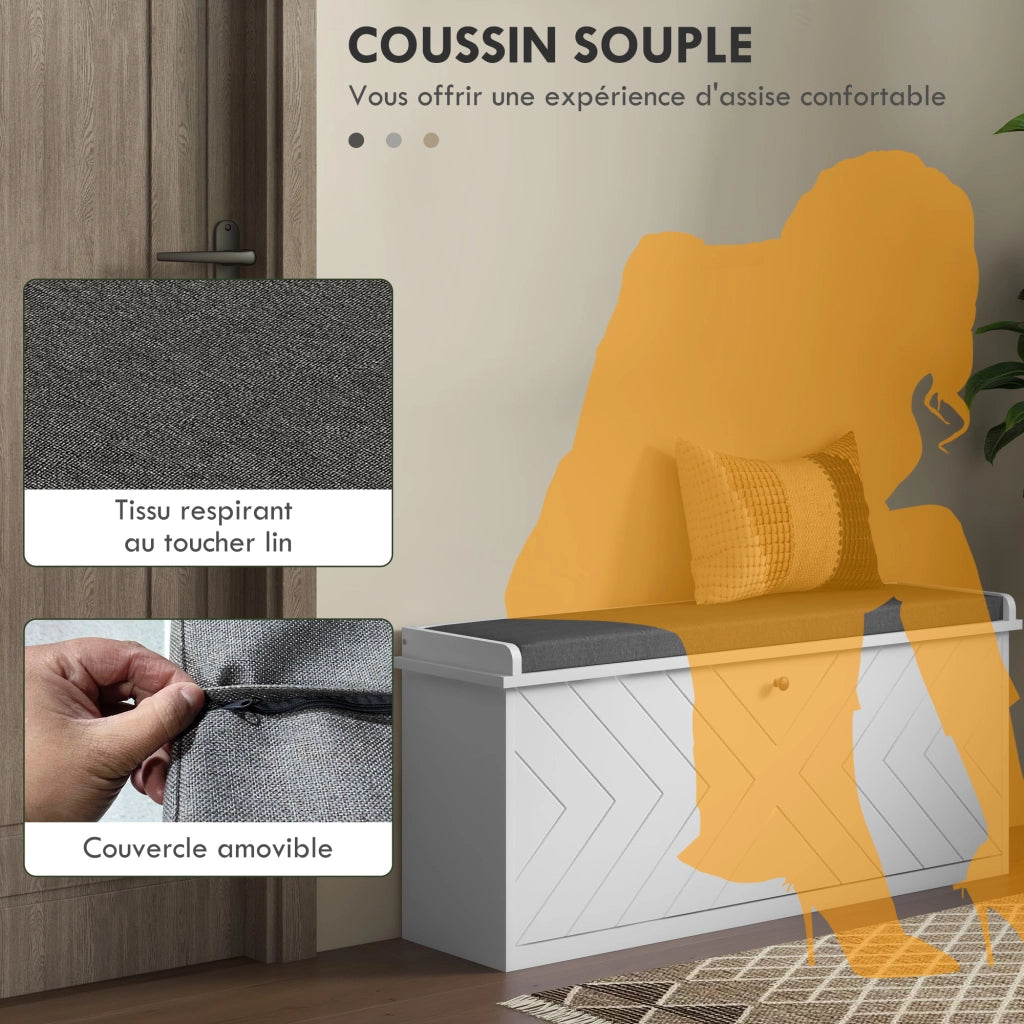 Panca porta scarpe con cassetto, cuscino e ripiano regolabile ¨C Minimal ¨C Bianco 100x26x48 cm
