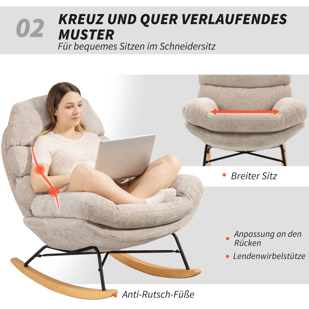 Poltrona Dondolo Imbottita con Gambe in Metallo e Pattini in Legno ¨C zephmum ¨C Cremewei?