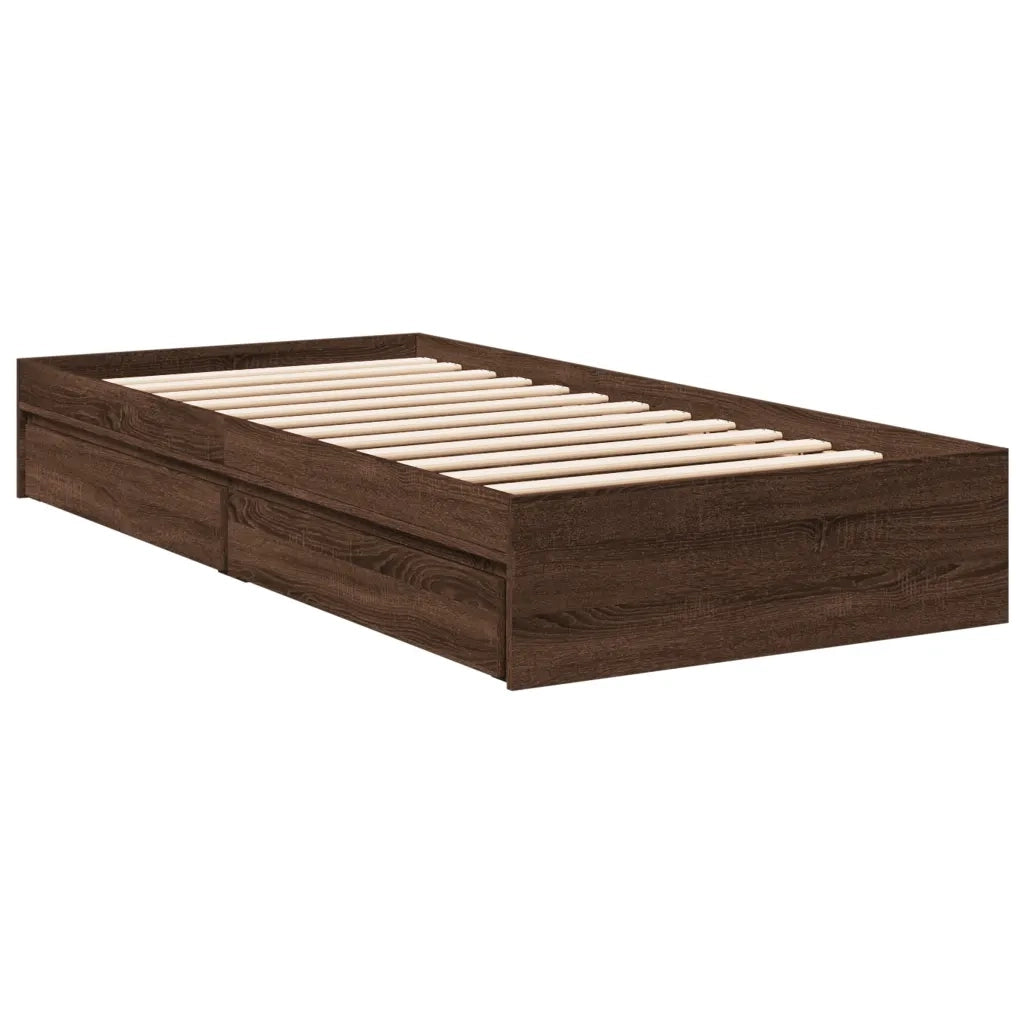 Letto singolo | Letto per adulti | Giroletto Cassetti Rovere Marrone 75x190 cm Legno Multistrato