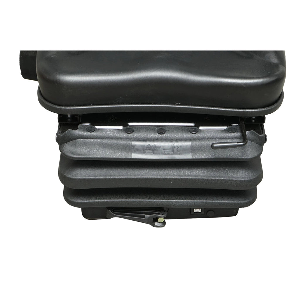 Sedile universale regolabile per peso 50-130 kg, con braccioli e schienale ribaltabile 50-90° per trattore, macchine agricole, industriali e carrelli elevatori.