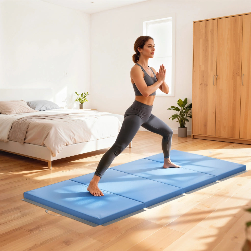 Tappetino da Ginnastica Pieghevole 180x80x5 cm Materassino Fitness Spesso 5 cm e Antiscivolo in Schiuma EPE Azzurro