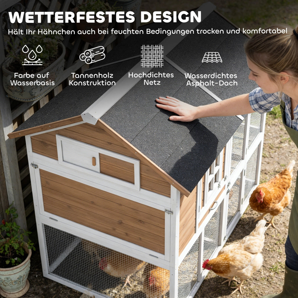 Pollaietto per 4 Galline con Nido e Vassoio Estraibile ¨C Minimal ¨C Legno Marrone 200x104x145cm