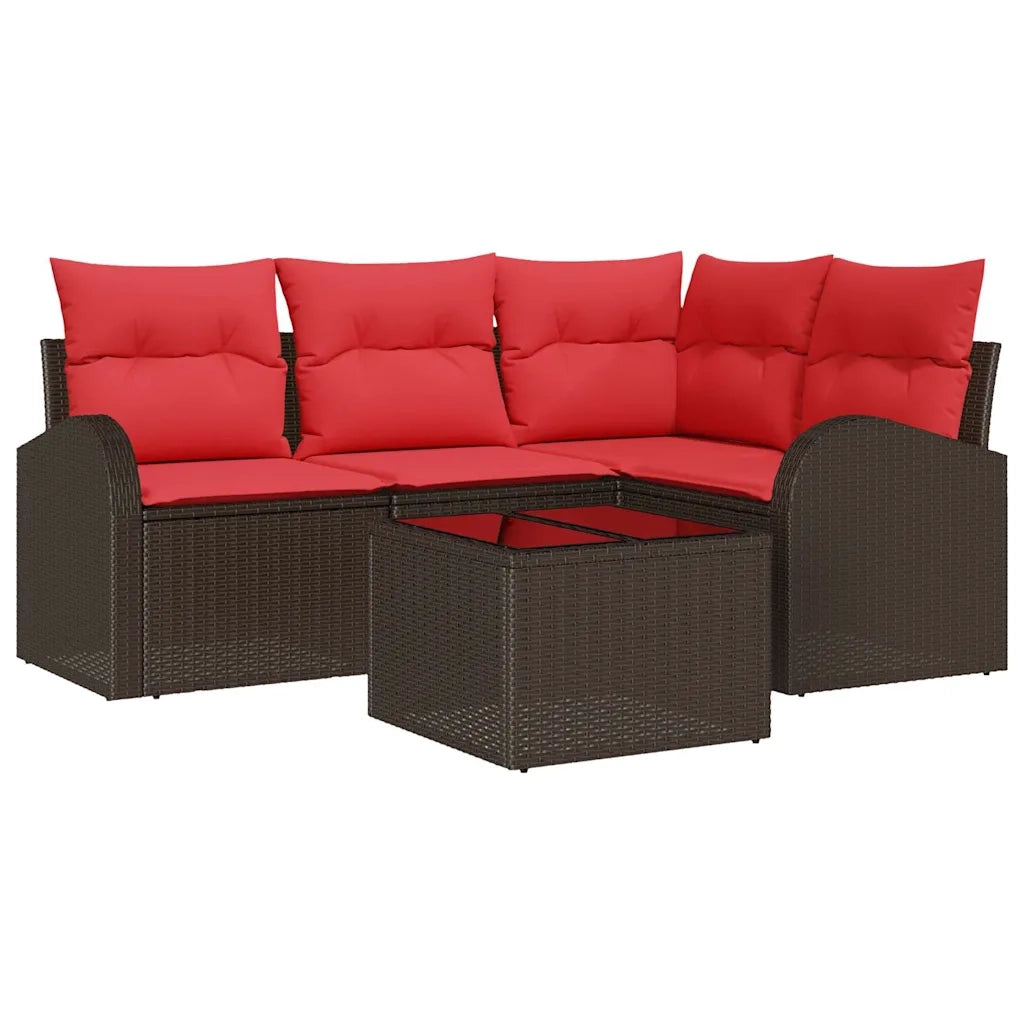 Set Divano da Giardino 5 pcs Marrone e Rosso polyrattan 3354703