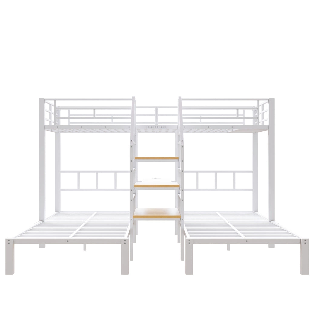 Letto a castello 90 x 200 cm con LED, scrivania, ripiani, porte USB e presa, bianco
