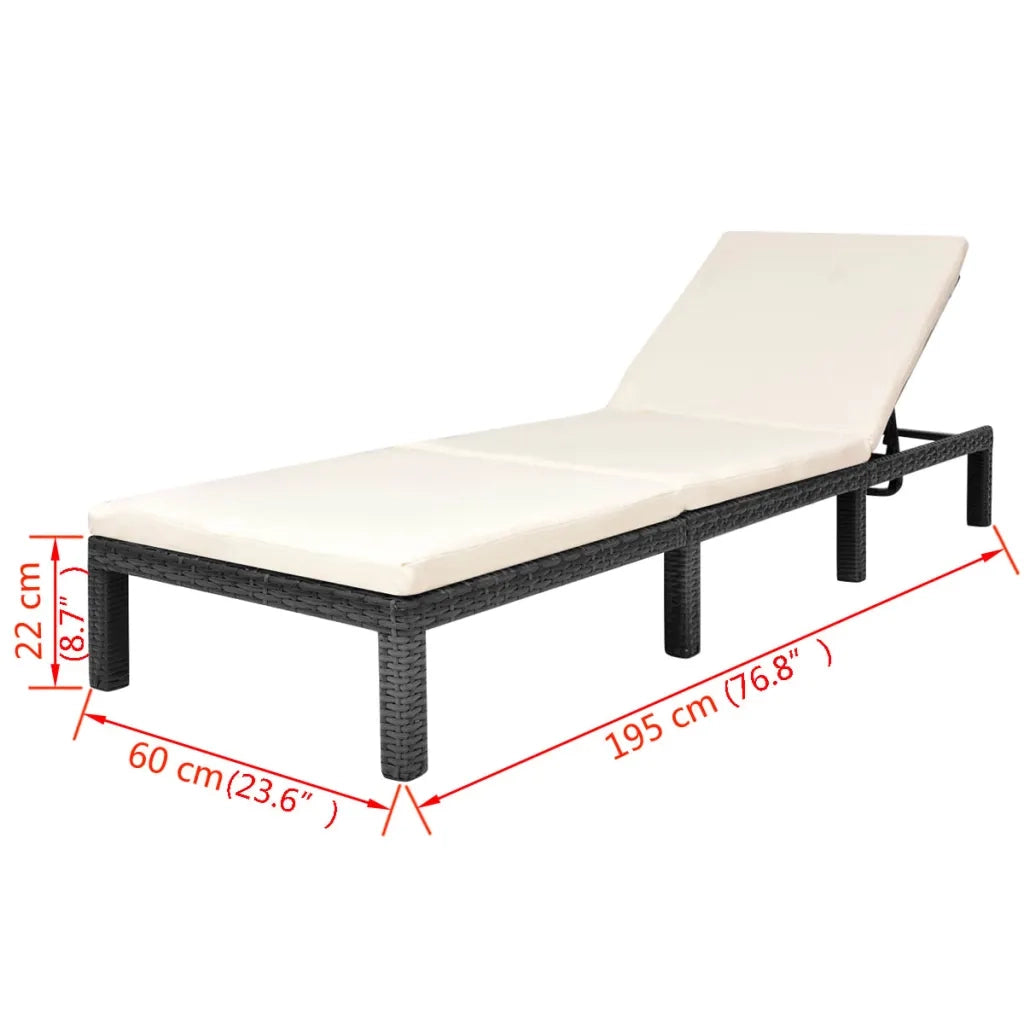 Lettino Prendisole con Cuscino in Polyrattan Nero 42846