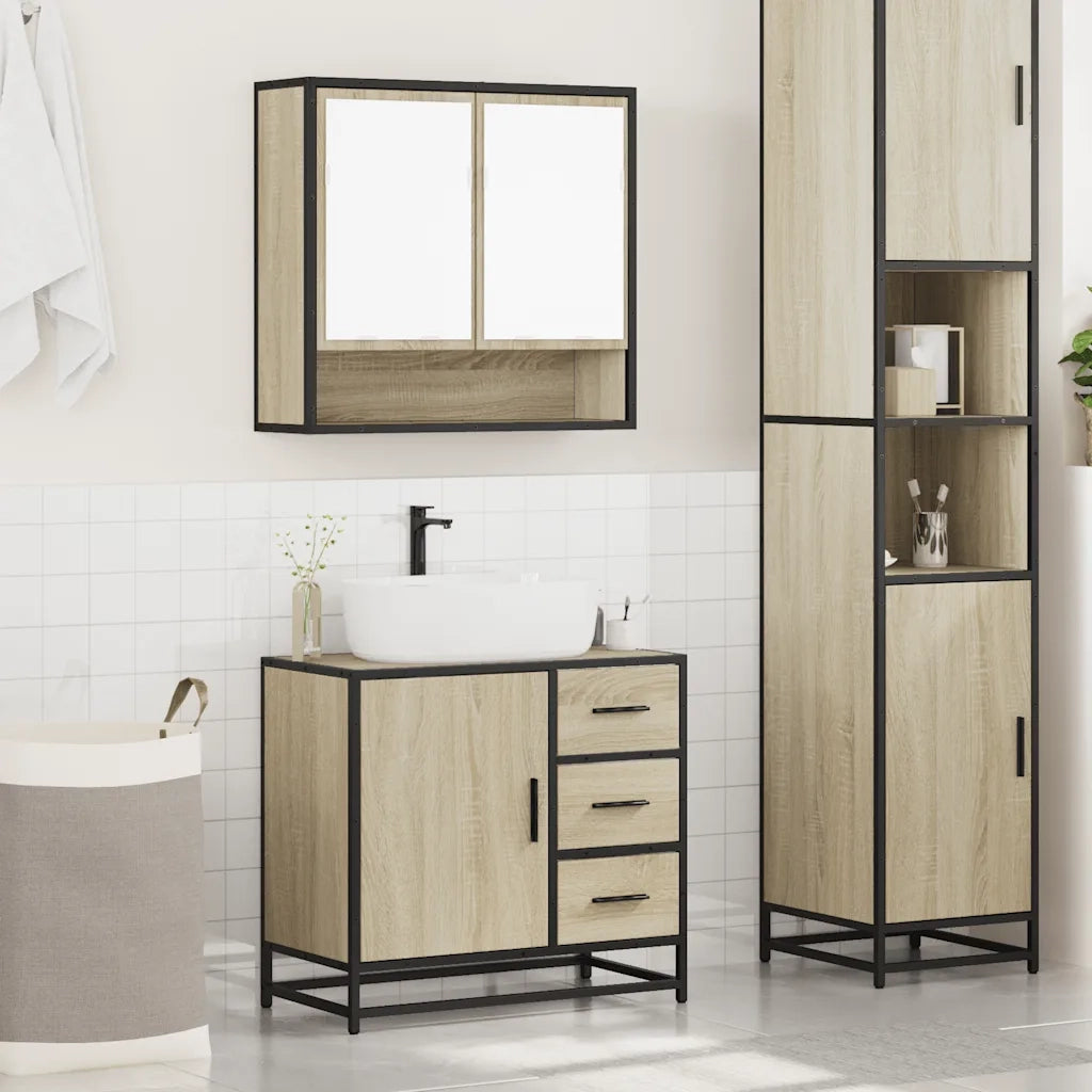 Set Mobili da Bagno | Armadio da bagno 2 pz Rovere Sonoma in Legno Multistrato
