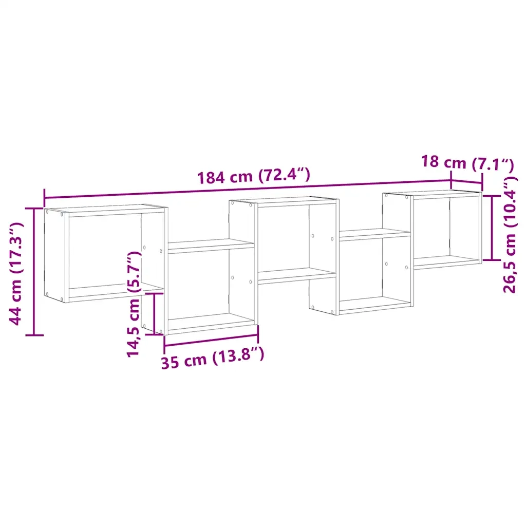 Mensola a Cubo da Parete 5 Scomparti Truciolato Grigio Cemento 859998