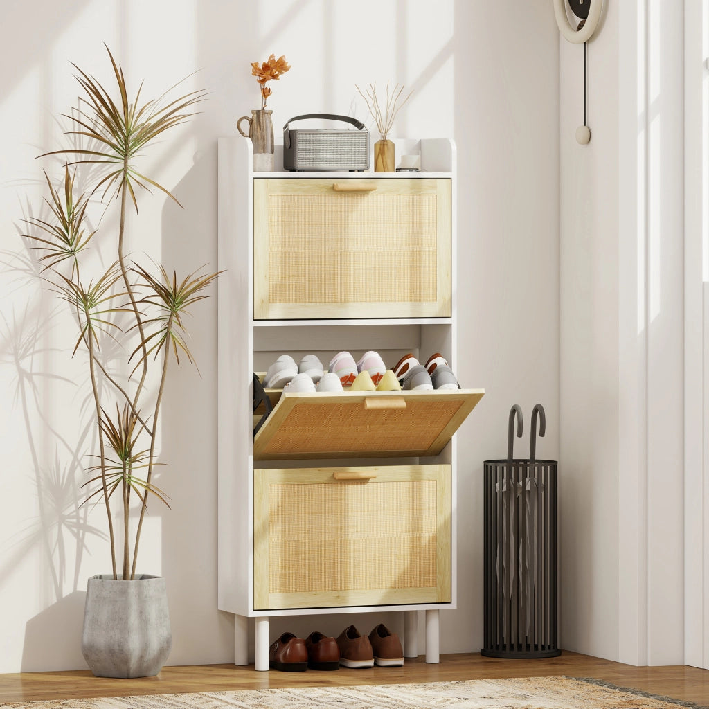 Scarpiera 3 Ante ¨C Xylo ¨C Bianco Effetto Resina Intrecciata 65x24,5x153 cm