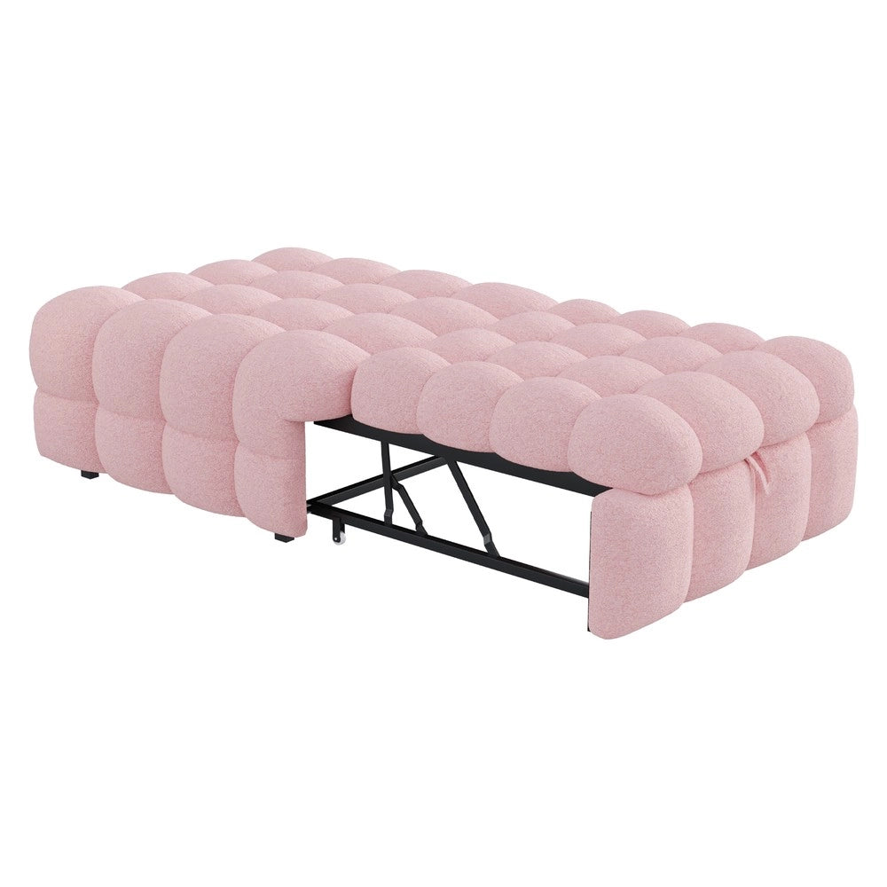 Letto Singolo Imbottito con Pouf ¨C MINIMAL ¨C Tessuto Teddy Rosa