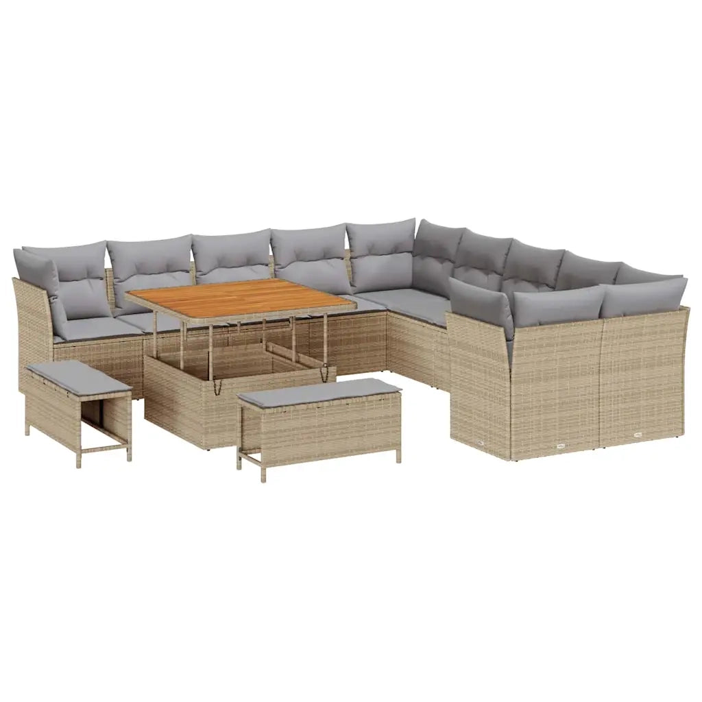 Set Divano da Giardino 13 pcs Beige polyrattan