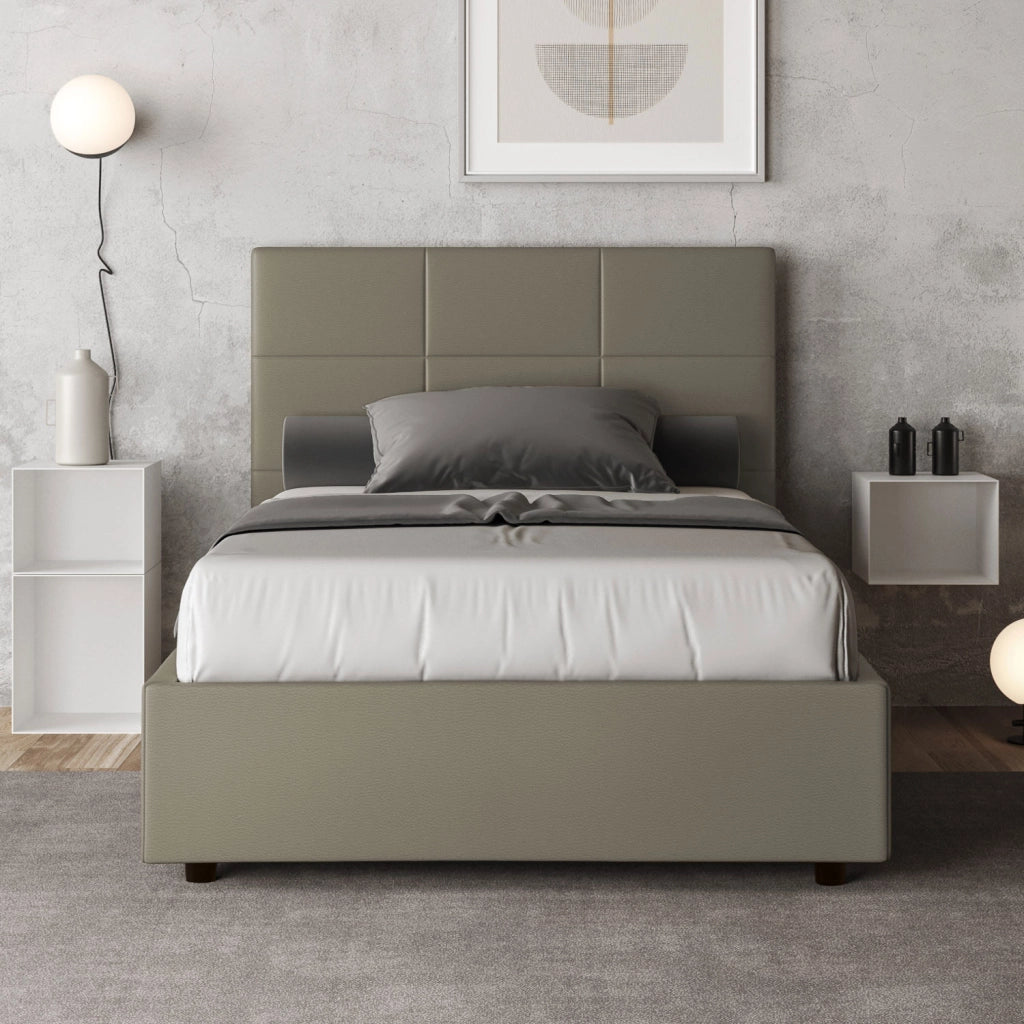 BS COM Letto una piazza e mezza senza rete imbottito 130x190 similpelle cappuccino