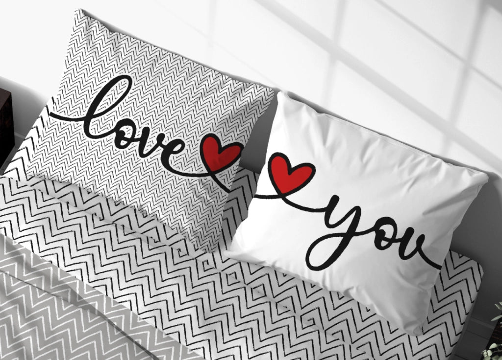 Sacco Copripiumino In 100% Cotone Made Italy Disegno Moderno Happy - Singolo - Love You