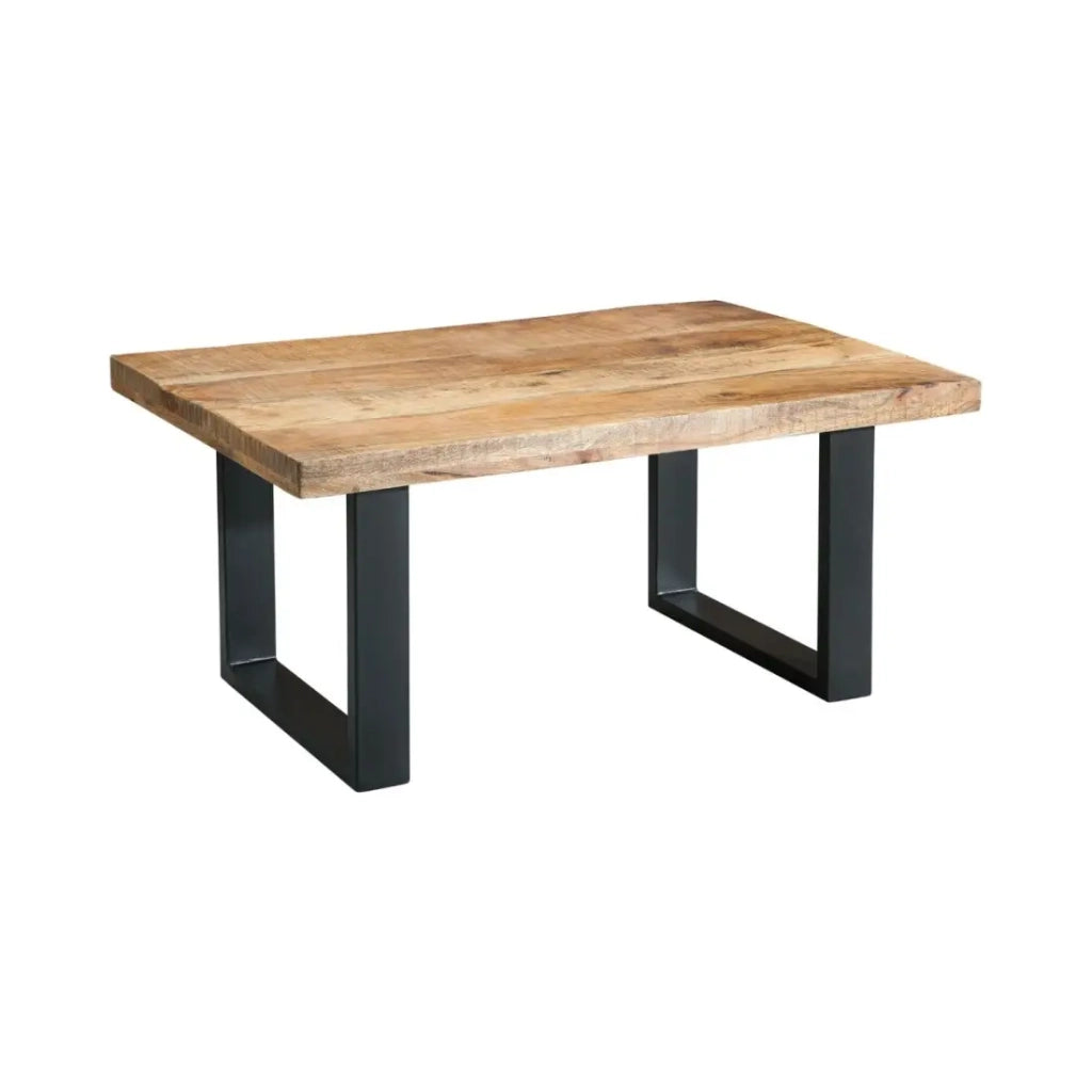Tavolino basso LODEN 100 cm in legno massiccio di mango e metallo nero - stile industriale