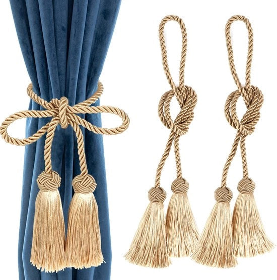 2 pezzi di corda per tende boho decorativa, cotone hand-weaving, senza fori, maniglie per tende con pennelli, corda per tende e pennelli, cordoncini per tende, stile naturale
