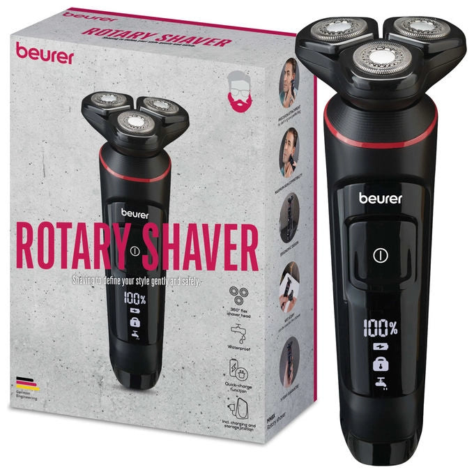 Beurer MN8X Rasoio Rotante Nero 3 Testine Flessibili Batteria Ricaricabile
