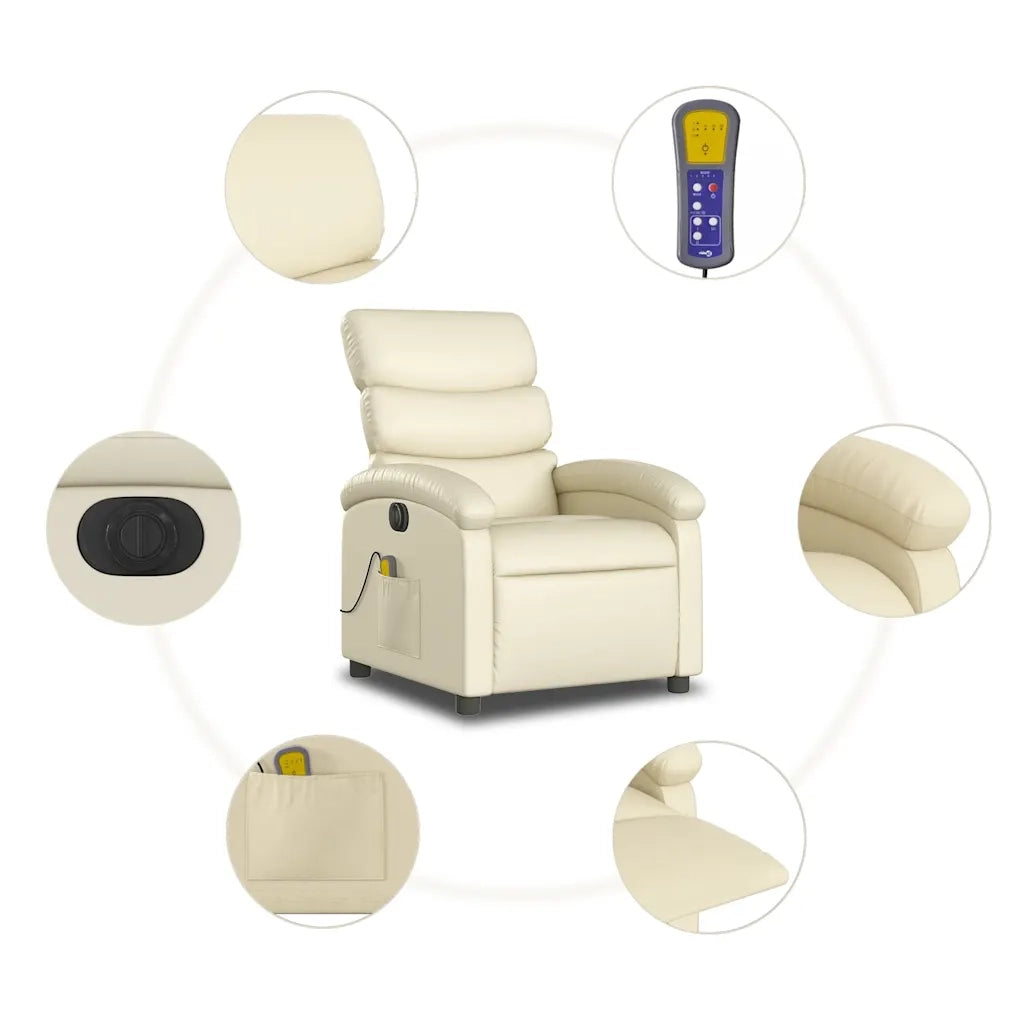 Divano Sedia-Poltrona Massaggiante Elettrica Reclinabile Crema Similpelle 334503
