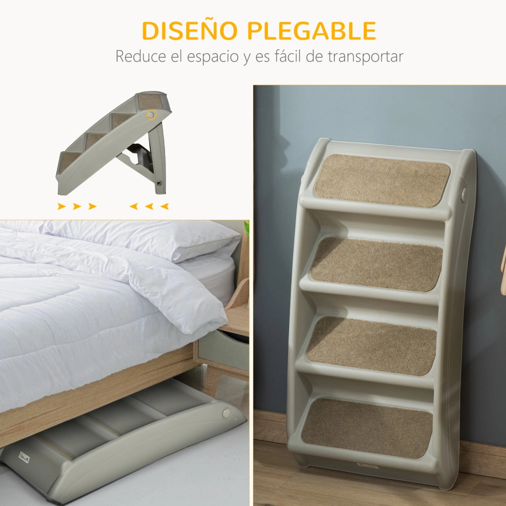 Scalino per Letti Cani Gatti Portatile con Tappetino Antiscivolo ¨C Minimal ¨C Grigio 62x38x49,5 cm