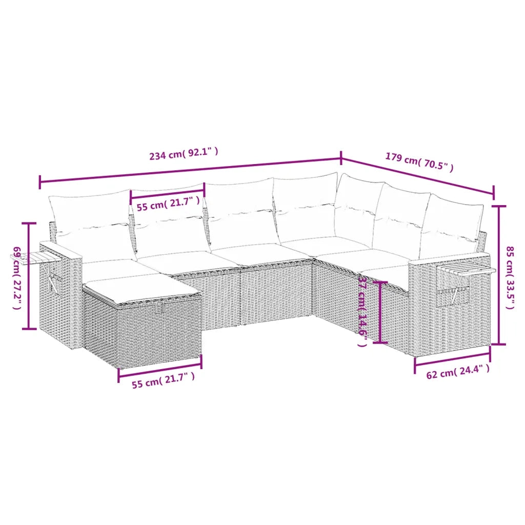 Set Divani da Giardino con Cuscini 7pz Nero Polyrattan 3265543