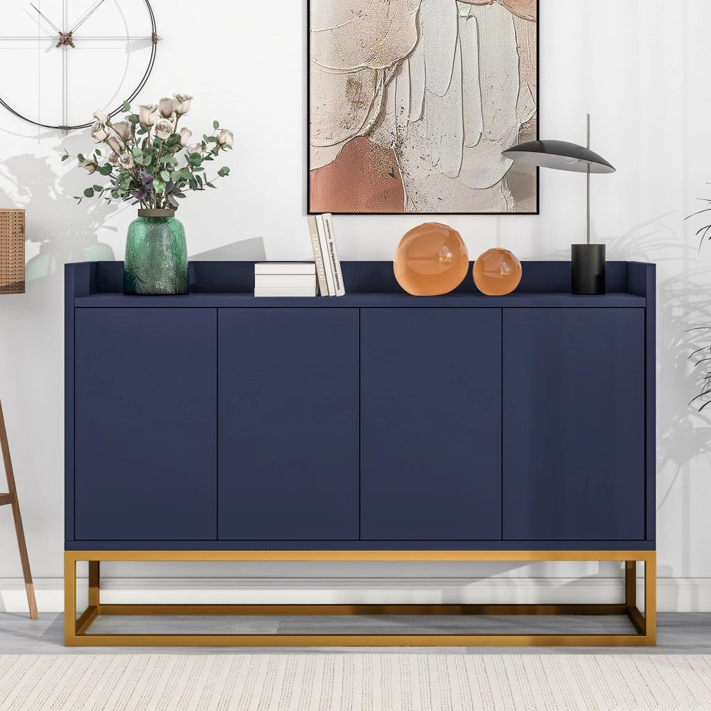 Credenza a 4 ante senza maniglie con ripiani regolabili in truciolare e MDF blu navy 120 × 30 × 80 cm