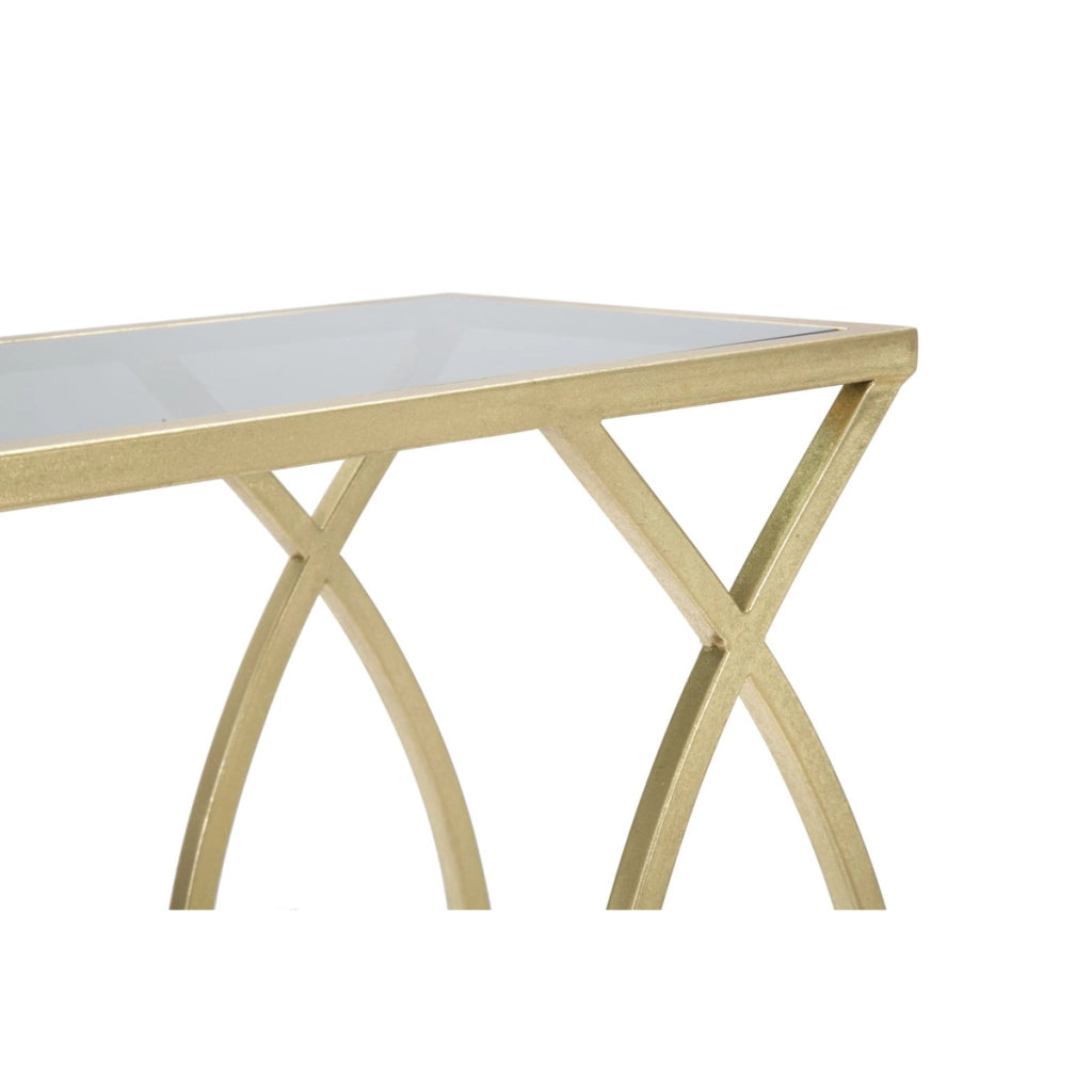 Tavolino da divano Glam in ferro oro e vetro nero 45,5x25,5x60 cm