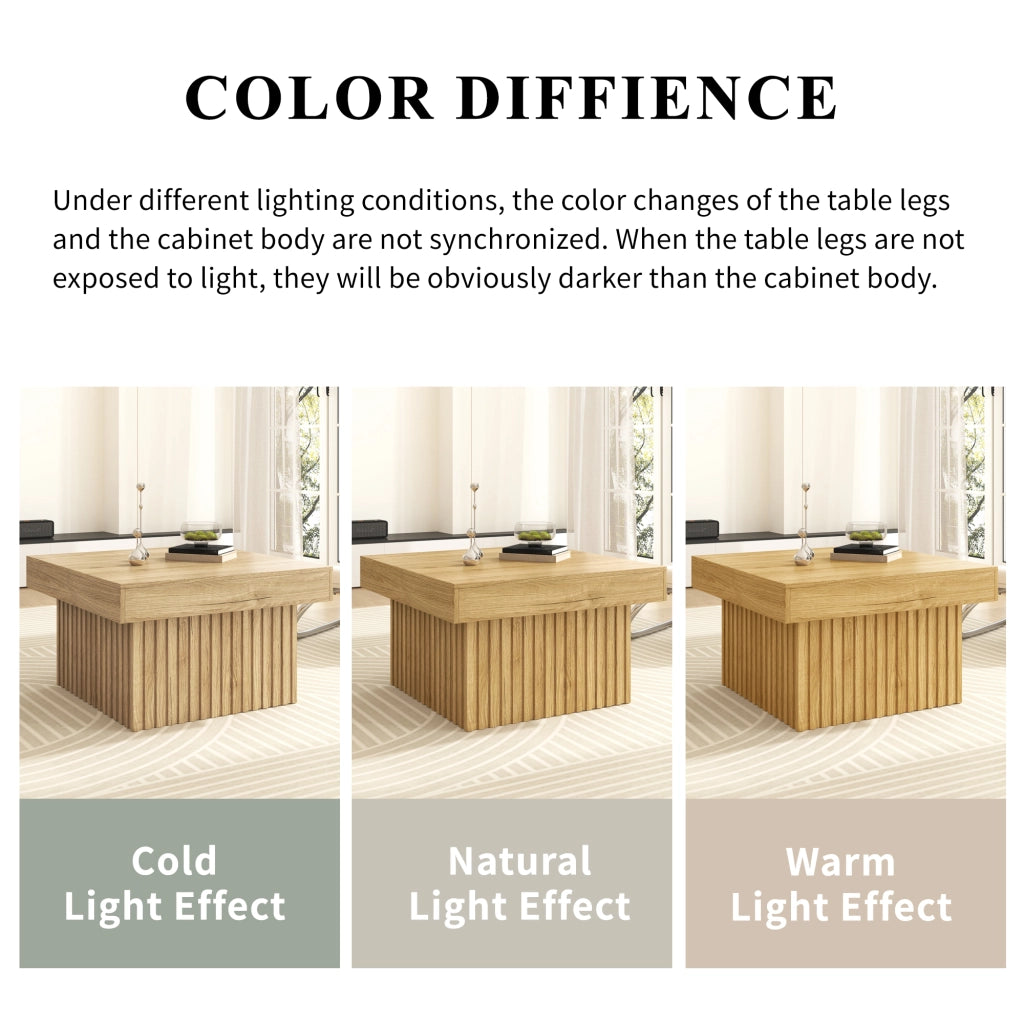 Tavolino quadrato con 1 vano aperto, stile moderno per soggiorno, in MDF e truciolato, naturale, 79 × 79 × 46 cm