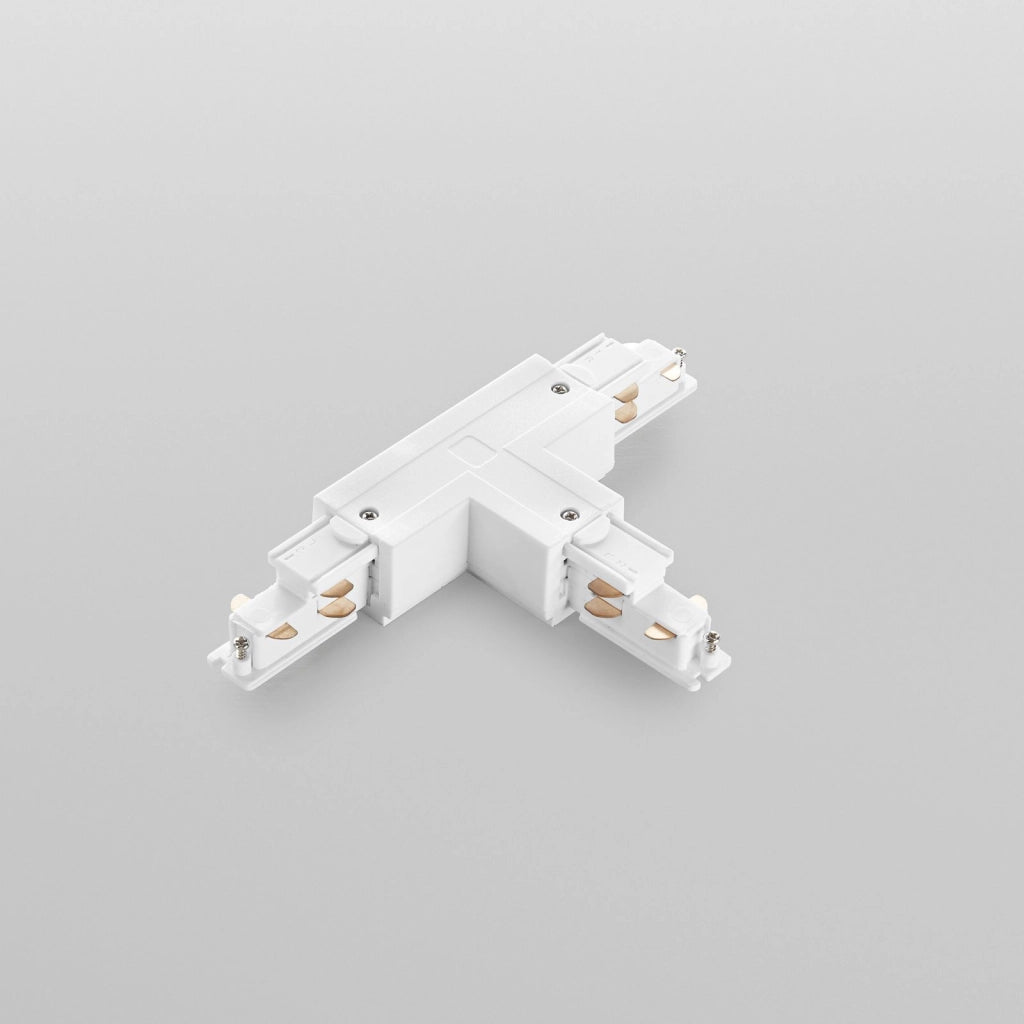 LED-RAIL-T-SX1-BCO CONNESSIONE A T SINISTRA ENTRATA L N + CAVO DI TERRA PER BINARIO TRIFASE RAIL BIANCO