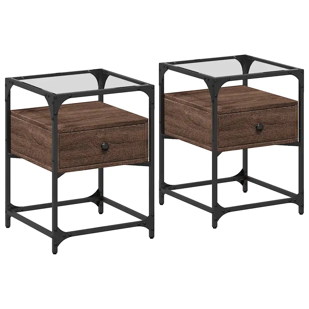 Set di 2 Comodini | Armadio da Notte | Mobiletto da notte Rovere Marrone 40x40x55 cm in Legno Multistrato