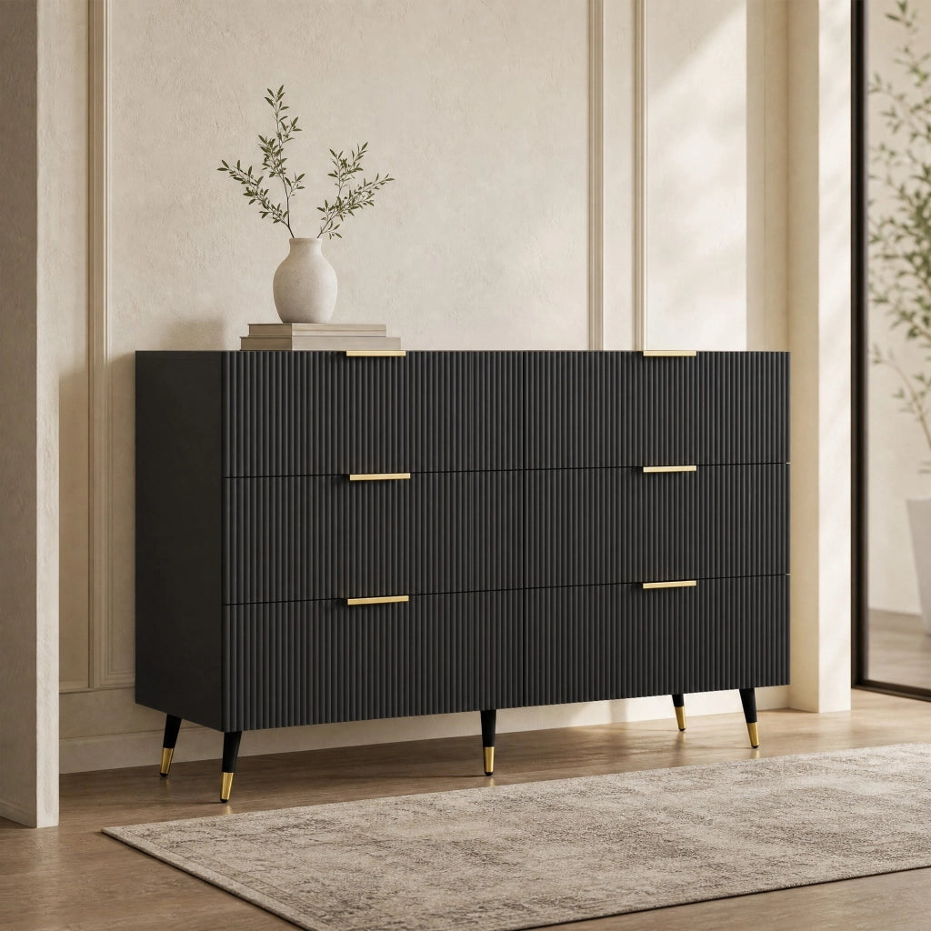 CREDENZA con 6 cassetti 120x77x40 cm truciolare nero e oro