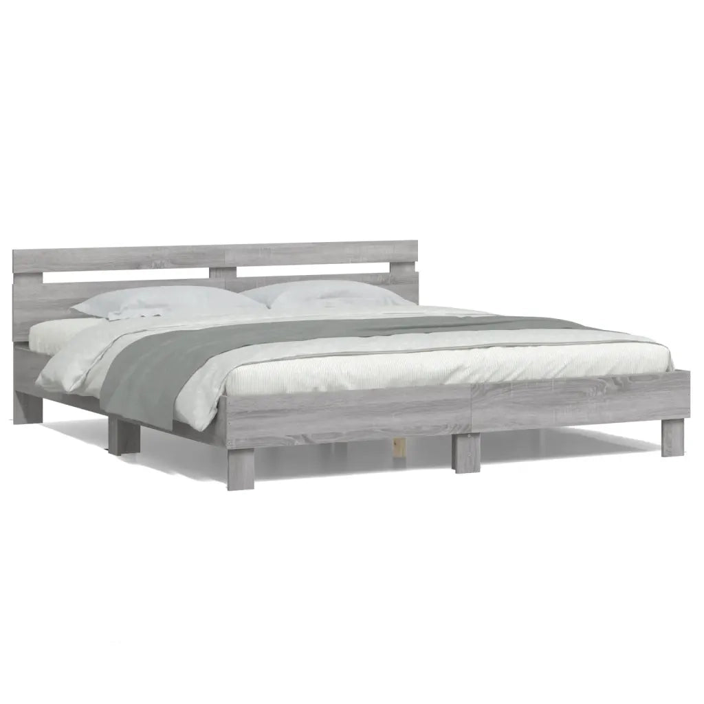 Letto matrimoniale | Letto per adulti | Giroletto con Testiera e LED Grigio Sonoma 160x200 cm