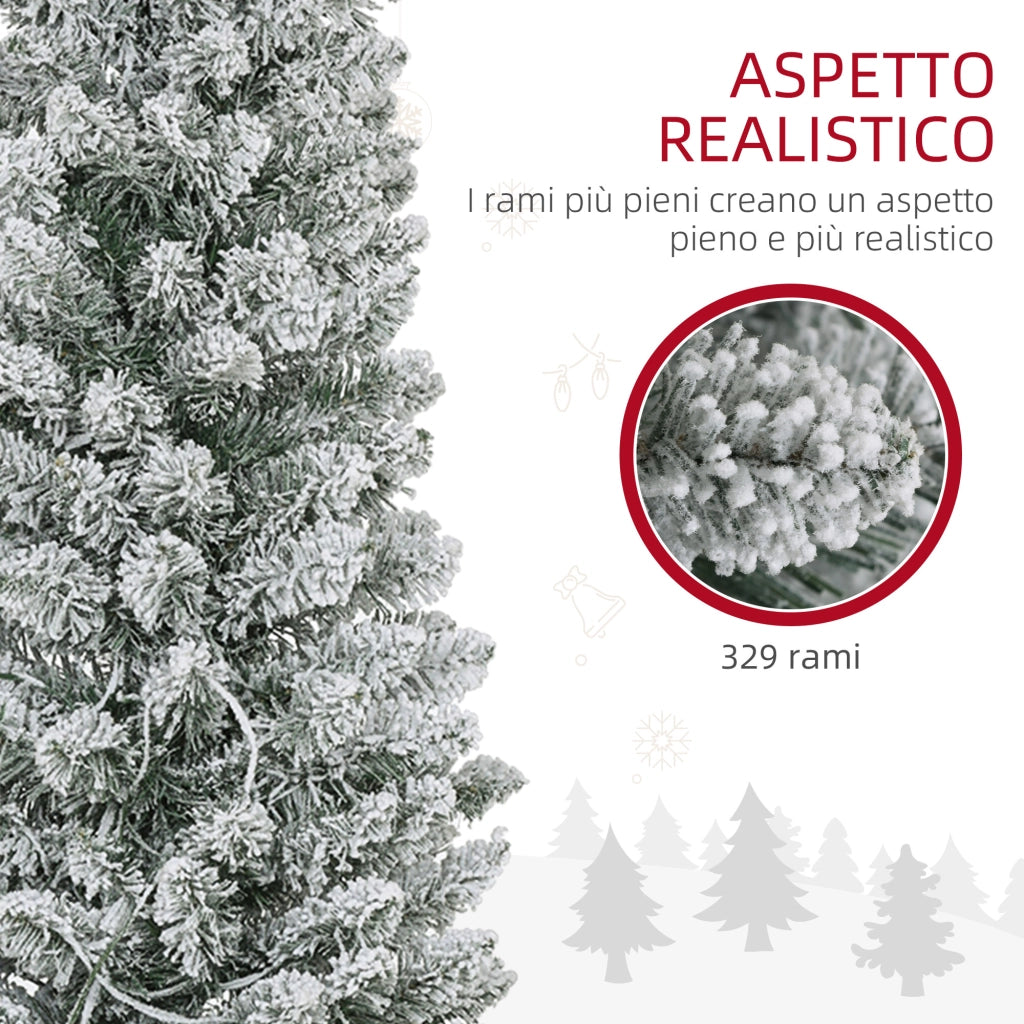 Albero di Natale Innevato con Luci LED ¨C Minimal ¨C Verde ?52x180 cm 329 Rami Plastica Metallo