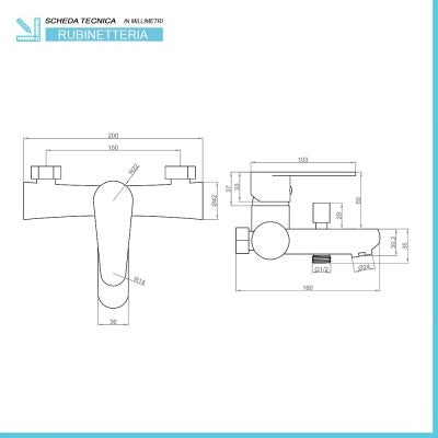 Miscelatore vasca nero opaco con duplex e kit doccia serie Lizzy