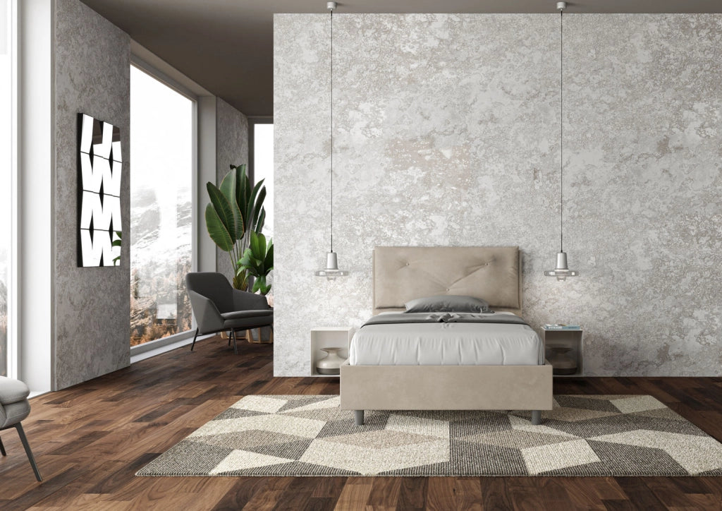 BS COM Letto una piazza e mezza contenitore imbottito 120x210 microfibra sabbia