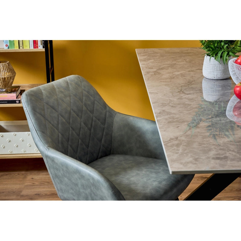 Tavolo Becker 180x90x76cm Top In Ceramica A Mano Gr Marmo Lucido Gambe Nere